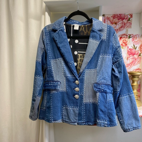 OOLALA PATCHWORK DENIM BLAZER BLUE - Picture 2 of 12